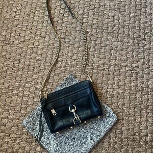 Rebecca Minkoff mini MAC Leather Crossbody Bag black with gold hardware.